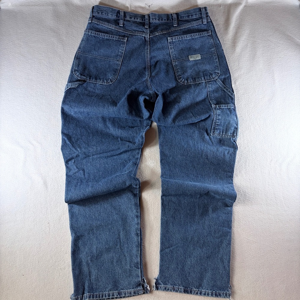 Wrangler Mens Carpenter Jeans 36x34 Blue Denim Relaxed Fit Workwear 94LSWDV